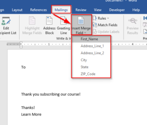 Mail merge in Ms word in hindi