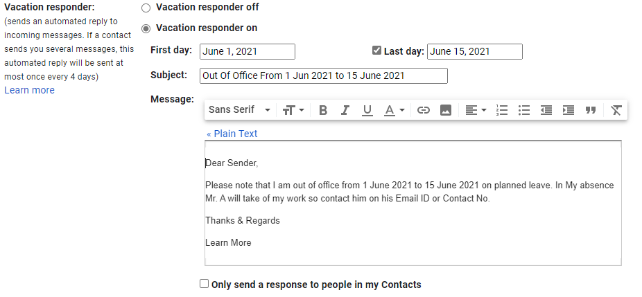 Gmail tips to set auto responder