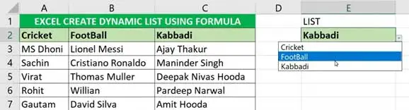 Dynamic List in Excel in Hindi