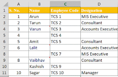 Blank Cells - Goto Special in Excel in Hindi