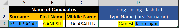 Example Flash Fill in Excel in Hindi