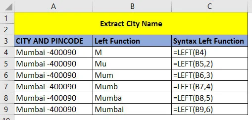 left function in excel in hindi
