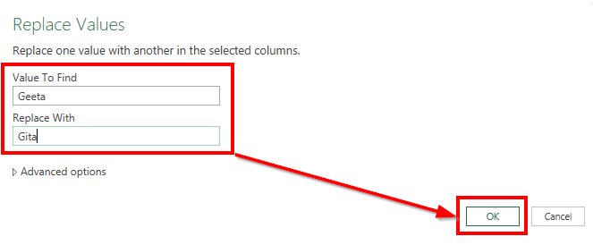 Replace values in power query