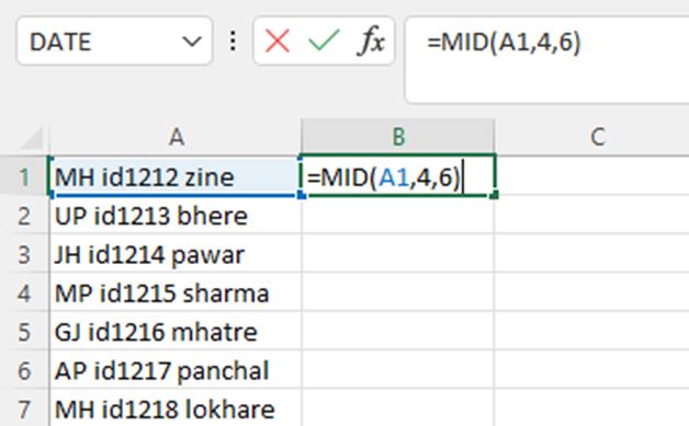 MID Function In Excel in hindi