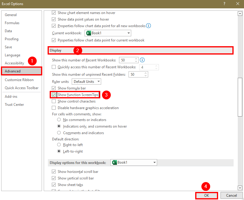 Excel setting to fix formula syntax not showing